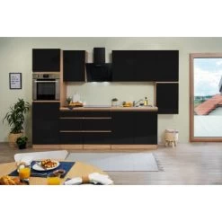 Respekta Küchenzeile GLRP320HESS Grifflos 320 Cm Schwarz Hochglanz-Sonoma Eiche -Küchenwerkzeug – los geht’s! 5881354 4384 GLRP320HESS 9