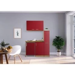 Respekta Miniküche MK130ESROS 130 Cm Rot-Eiche Sägerau Nachbildung