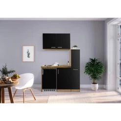 Respekta Küchenzeile MK130ESSOS 130 Cm Schwarz-Eiche Sägerau Nachbildung