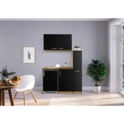 Respekta Miniküche MK130ESSOSC 130 Cm Schwarz-Eiche Sägerau Nachbildung