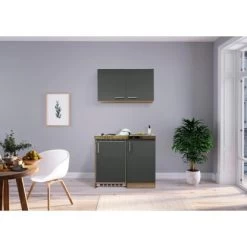 Respekta Miniküche MK100ESGOS 100 Cm Grau-Eiche Sägerau Nachbildung