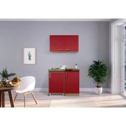 Respekta Küchenzeile MK100ESROS 100 Cm Rot-Eiche Sägerau Nachbildung