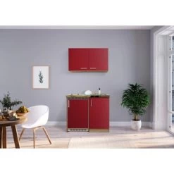 Respekta Miniküche MK100ESROSC 100 Cm Rot-Eiche Sägerau Nachbildung