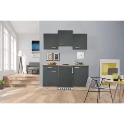 Flex-Well Exclusiv Singleküche Morena 150 Cm Basaltgrau Matt-San Remo Eiche Hell -Küchenwerkzeug – los geht’s! 654 4051 G1501001000MORENA 1