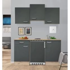 Flex-Well Exclusiv Singleküche Morena 150 Cm Basaltgrau Matt-San Remo Eiche Hell