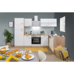 Respekta Winkelküche KBL280ESWS 280 Cm Weiß-Eiche Sonoma Sägerau Nachbildung