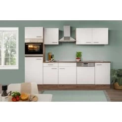 Respekta Küchenzeile Ohne E-Geräte 280 Cm Weiß Seidengl.-Eiche York