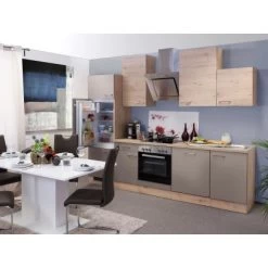 Flex-Well Exclusiv Küchenzeile Arizona 280 Cm Quarz Cubanit-San Remo Eiche Hell