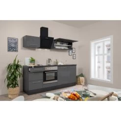 Respekta Premium Küchenzeile 210 Cm Grau Hochglanz-Eiche Grau