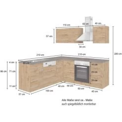 Held Möbel Küchenzeile Sorrento 210 Cm Wotaneiche-Wotaneiche Winkel -Küchenwerkzeug – los geht’s! 853392 11016600 5