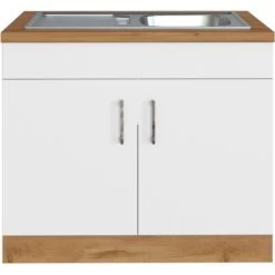 Held Möbel Spülenschrank Sorrento BxHxT 100x85x60 Cm 2 Türen Weiß-Wotaneiche