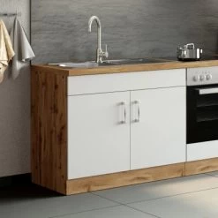 Held Möbel Spülenschrank Sorrento BxHxT 100x85x60 Cm 2 Türen Weiß-Wotaneiche -Küchenwerkzeug – los geht’s! 853804 11016600 11