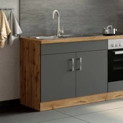 Held Möbel Spülenschrank Sorrento B100 X H85 X T60 Cm 2Türen Anthraz.-Wotaneiche -Küchenwerkzeug – los geht’s! 853807 11016600 13