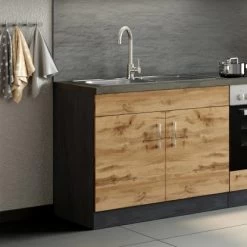 Held Möbel Spülenschrank Sorrento B100 X H85 X T60 Cm 2 Türen Wotaneiche-Grafit -Küchenwerkzeug – los geht’s! 853821 11016600 11