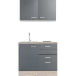 Flex-Well Exclusiv Miniküche Morena 100 Cm Basaltgrau Matt - San Remo Eiche -Küchenwerkzeug – los geht’s! 861 4051 Morena G100501000