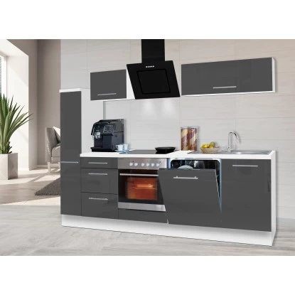 Respekta Premium Küchenzeile 250 Cm Grau Hochglanz-Weiß 7 Respekta Premium Küchenzeile 250 Cm Grau Hochglanz-Weiß – Bild 5
