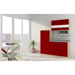 Respekta Miniküche KB160ESRMI 160 Cm Rot-Eiche Sonoma Nachbildung Mikrowelle