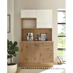 Respekta Buffet Zu Küchenzeile Marleen Artisan-Eiche Weiß Hochglanz