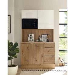 Respekta Buffet Mit Mikrowelle Zu Küchenzeile Marleen Artisan-Eiche Weiß Hochgl.