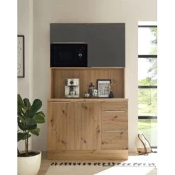 Respekta Buffet Mit Mikrowelle Zu Küchenzeile Marleen Artisan-Eiche Grau Matt