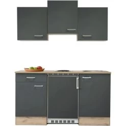 Flex-Well Exclusiv Singleküche Morena 150 Cm Basaltgrau Matt-San Remo Eiche Hell -Küchenwerkzeug – los geht’s! G1501001000Morena zoomfrei