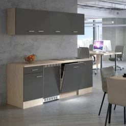 Flex-Well Exclusiv Büroküche Morena 210 Cm Basaltgrau Matt-San Remo Eiche Hell