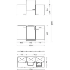 Flex-Well Classic Singleküche Florida 150 Cm Weiß - Sonoma Eiche -Küchenwerkzeug – los geht’s! Skizze G1501001000 28mmAPL 1