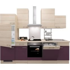 Flex-Well Exclusiv Küchenzeile Focus 280 Cm Akazie Nachbildung Aubergine