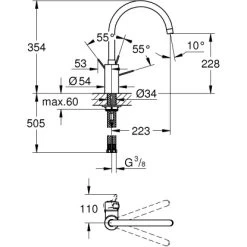 Grohe Küchenarmatur Eurosmart Cosmopolitan DN 15 Mit Hohem Schwenkbaren Auslauf -Küchenwerkzeug – los geht’s! ltischbatterie mazeichnung