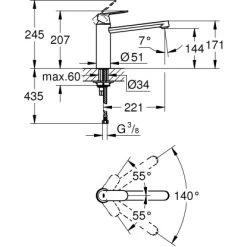 Grohe Einhand-Küchenarmatur Eurosmart Cosmopolitan Auslauf Mit Mousseur -Küchenwerkzeug – los geht’s! ltischbatterie mazeichnung 3
