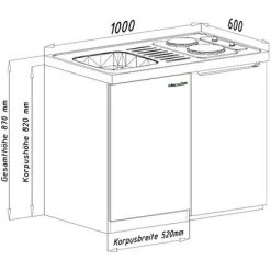 Respekta Miniküche MK100ESWC 100 Cm Weiß-Eiche Sägerau Nachbildung -Küchenwerkzeug – los geht’s! obi 209