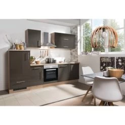 Menke Küchenzeile Jana 280 Cm Lava Hochglanz-Sonoma Eiche Nachbildung